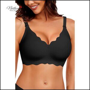 Seamless Wireless Jelly Bra Full Coverage V-Neck Wirefree Bralette T-Shirt